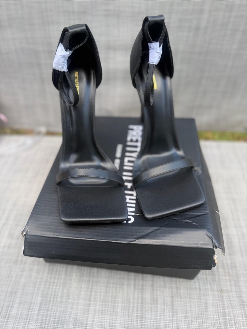 PrettyLittleThing Black Square-Toe Ankle Strap Heels